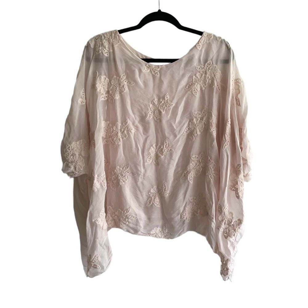 LUISA RICCI Silk Floral Embroidered Oversized Blouse Made In Italy Pink M